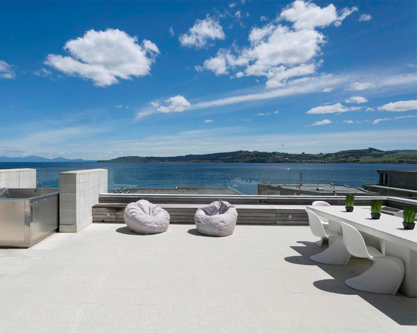A lovely looking outdoor space at Sacred Waters Taupo, one of the best hotels in Lake Taupo.
