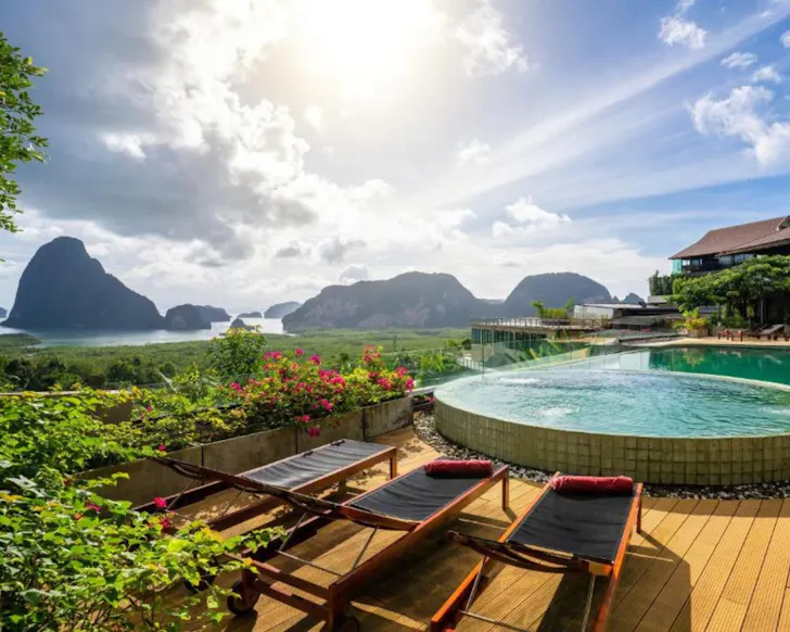 The view from the pool at Sametnangshe Boutique best romantic resorts Thailand