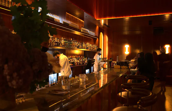 The timber bar at Clocktower Bar in Sydney