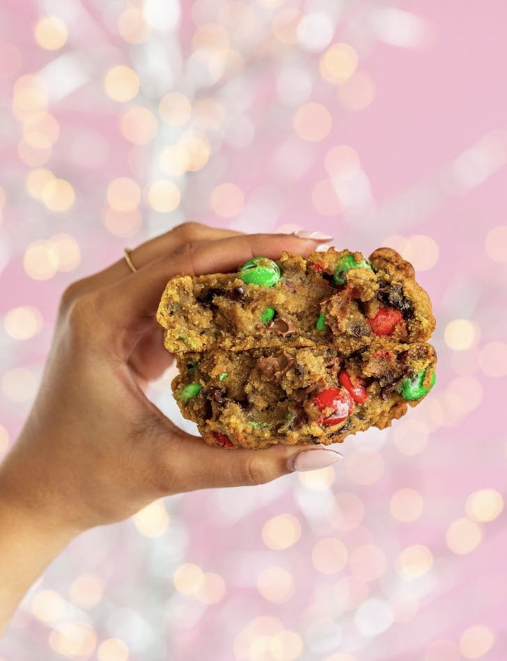 get chunky cookie with red and green m&ms