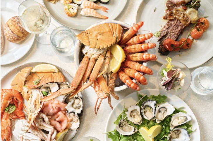 a seafood spread at the sheraton grand's bottomless brunch event
