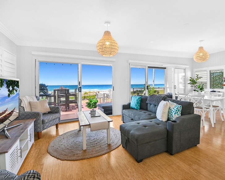 A view of the living space with a sea view at Seahorse one of the best pet-friendly Gold Coast Airbnbs