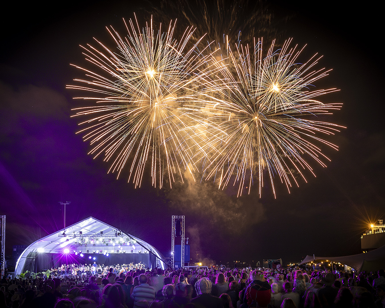 Fireworks light up the sky above the Seeport Festival.