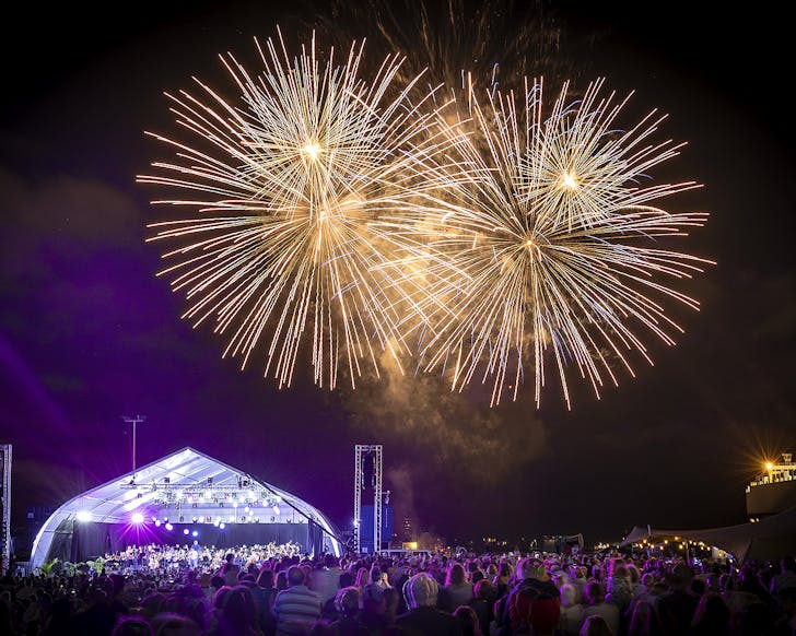 Fireworks light up the sky above the Seeport Festival.