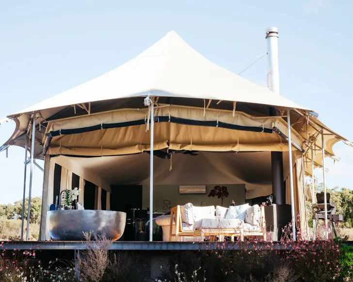 A view of the tent at Serenità best glamping near brisbane
