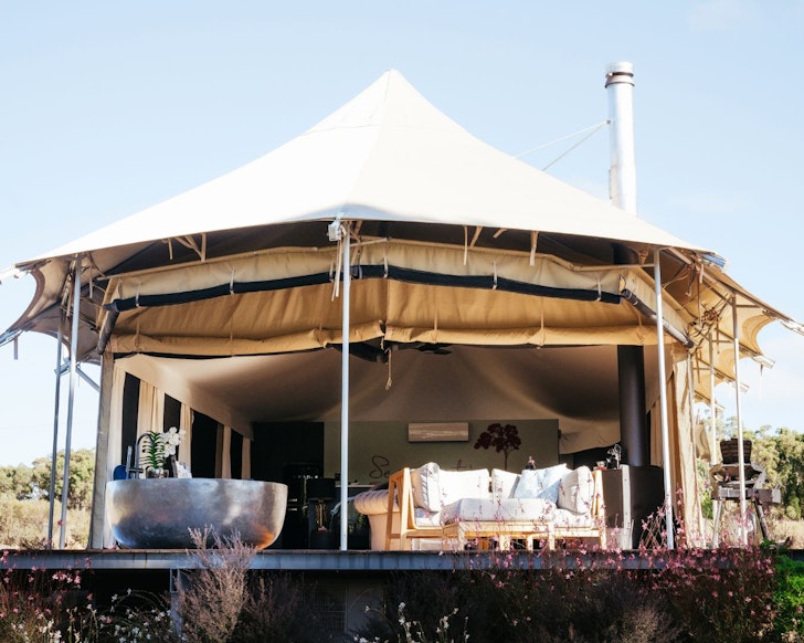 A view of the tent at Serenità best glamping near brisbane