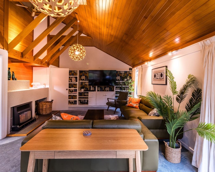 The living space at Seventeen On Cheltenham best family friendly accommodation New Zealand