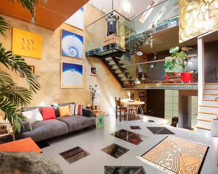 The colourful living space at Sherlock's Home one of the best Airbnbs in Melbourne