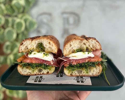Loaded Sandwich Cut in Half