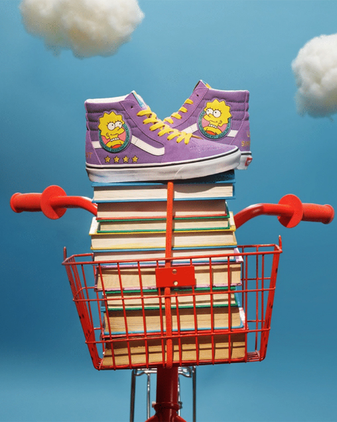 The Simpsons x Vans Sk8-Hi tops featuring Lisa Simpson and emblazoned with a Lisa Simpson badge.