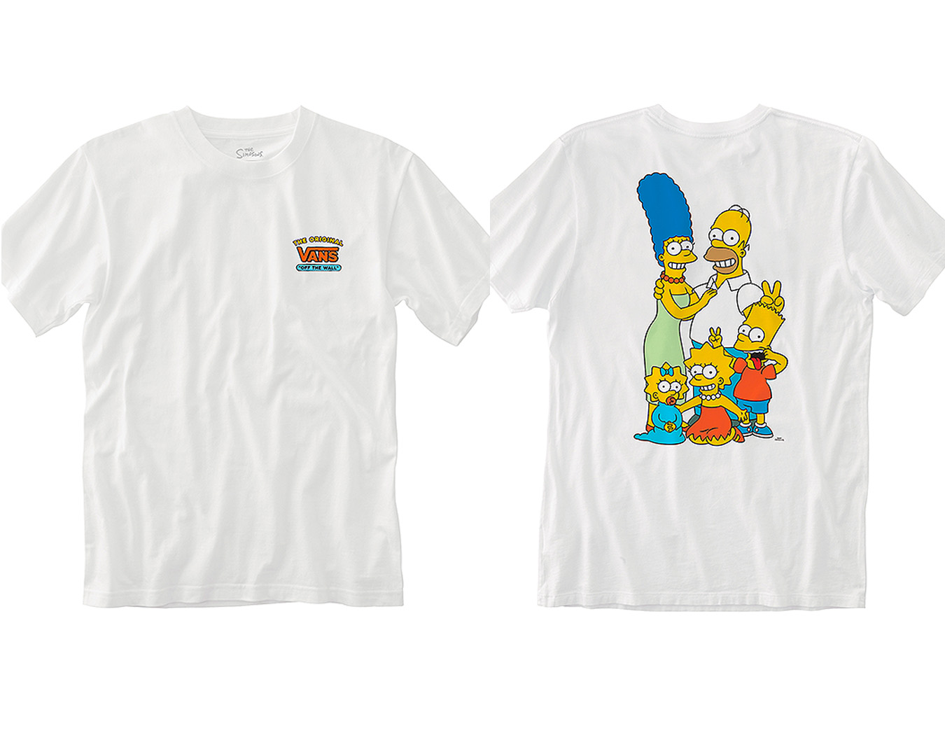 The front and back view of the Simpsons x Vans collab tshirt.