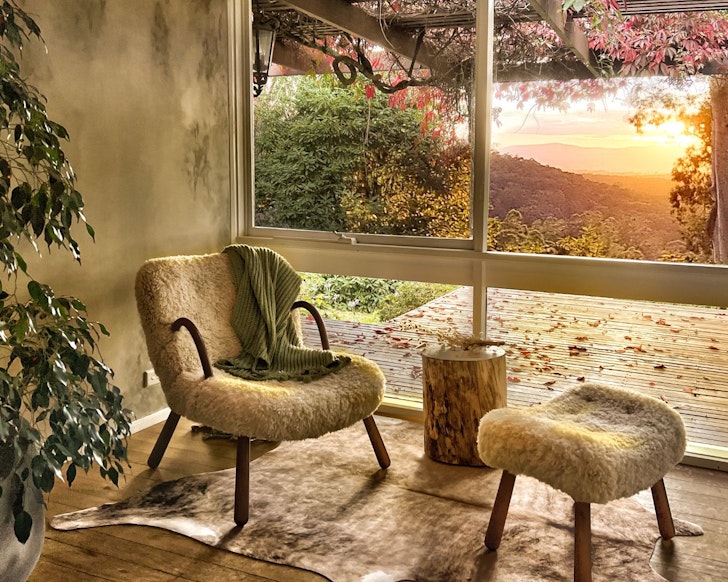 Cosy chairs with a view at Sky Bath Cottage one of the best Dandenong Ranges Airbnbs