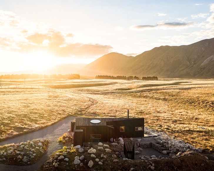An aerial view of Skylark Cabin best winter cabins New Zealand