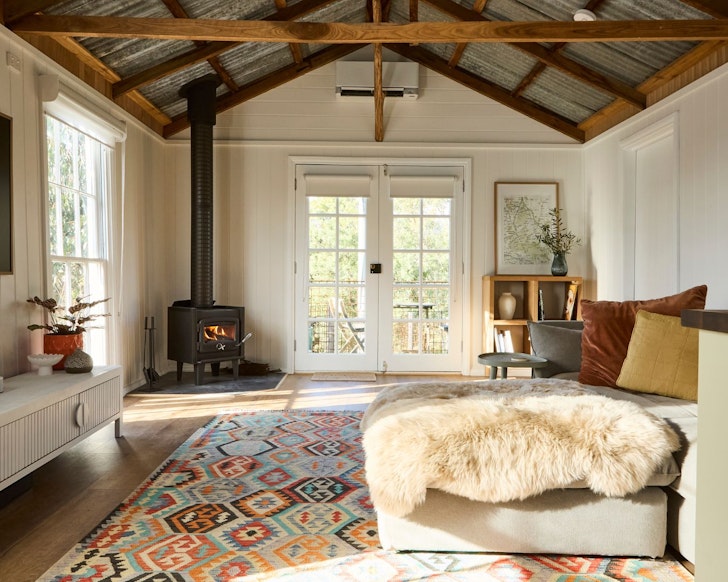 The cosy interior of Slow House one of the best Airbnb accommdoation options in Daylesford