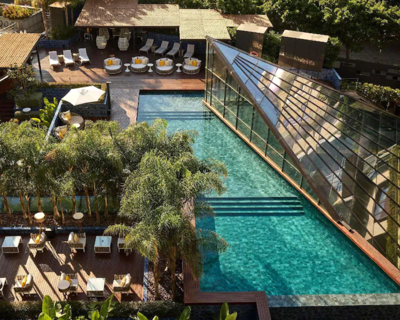 The expansive outdoor swimming pools at Sofitel Barcelona Skipper.