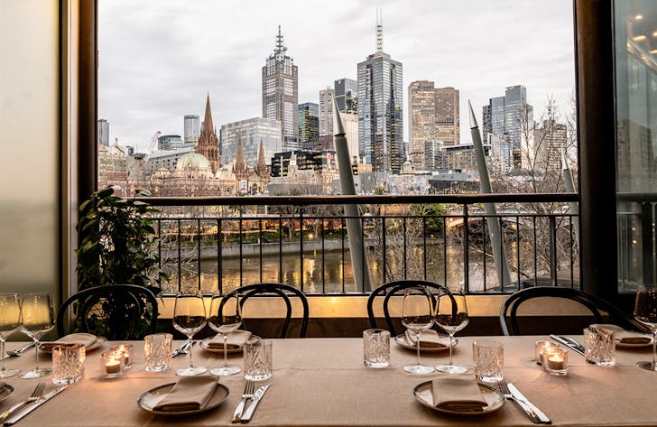 The view from Commune Wine, with the backdrop of Southbank 
