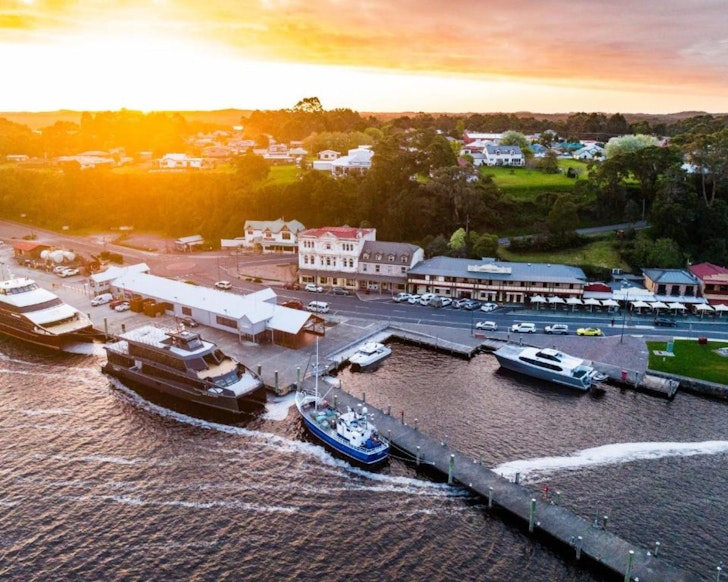 A view of Strahan Village one of the best hotels in Tasmania on the water