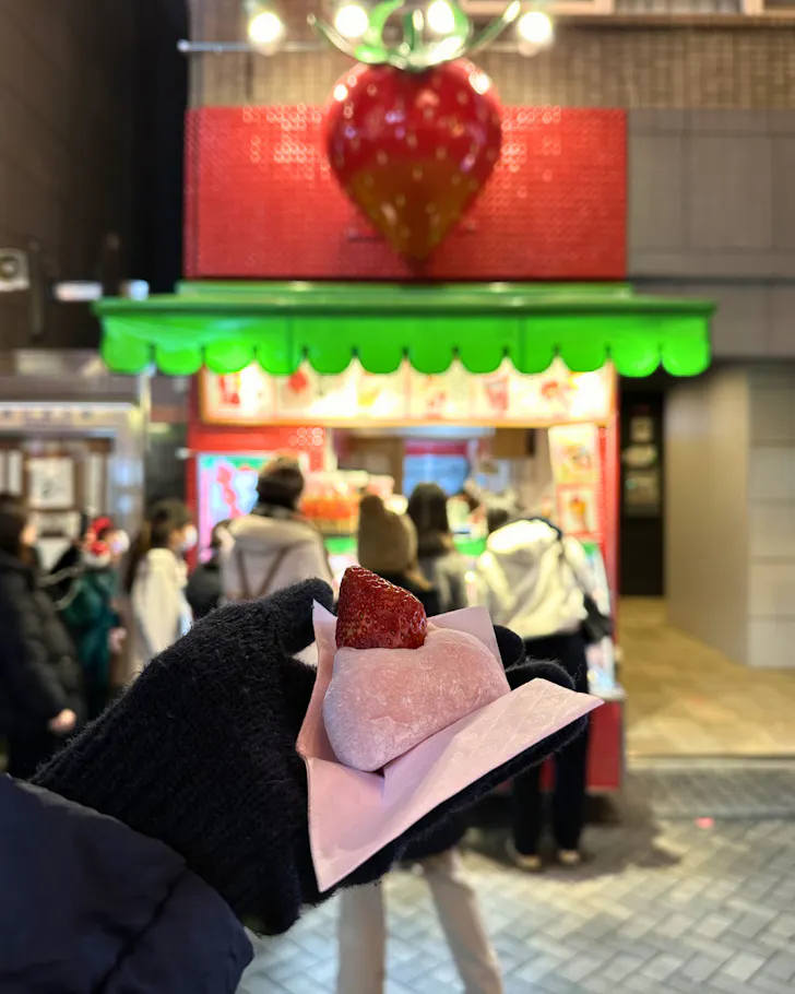 Strawberry Daifuku from Strawberry Mania in Dotonbori Osaka.