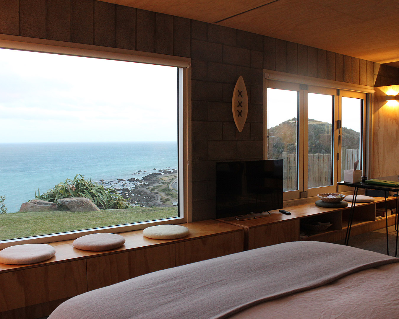 A room looks out onto the sea at this stunning seaview apartment.