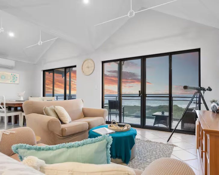 A sea view from the living space at Summers Beach House kid friendly Airbnb north of Perth