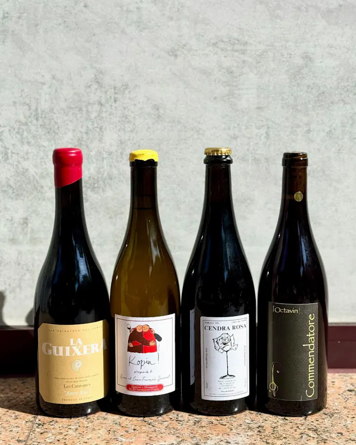 A line-up of natural wine bottles at Suru Bar.