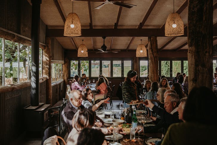 A busy Tuscan-style dining room, a Mornington Peninsula winery.