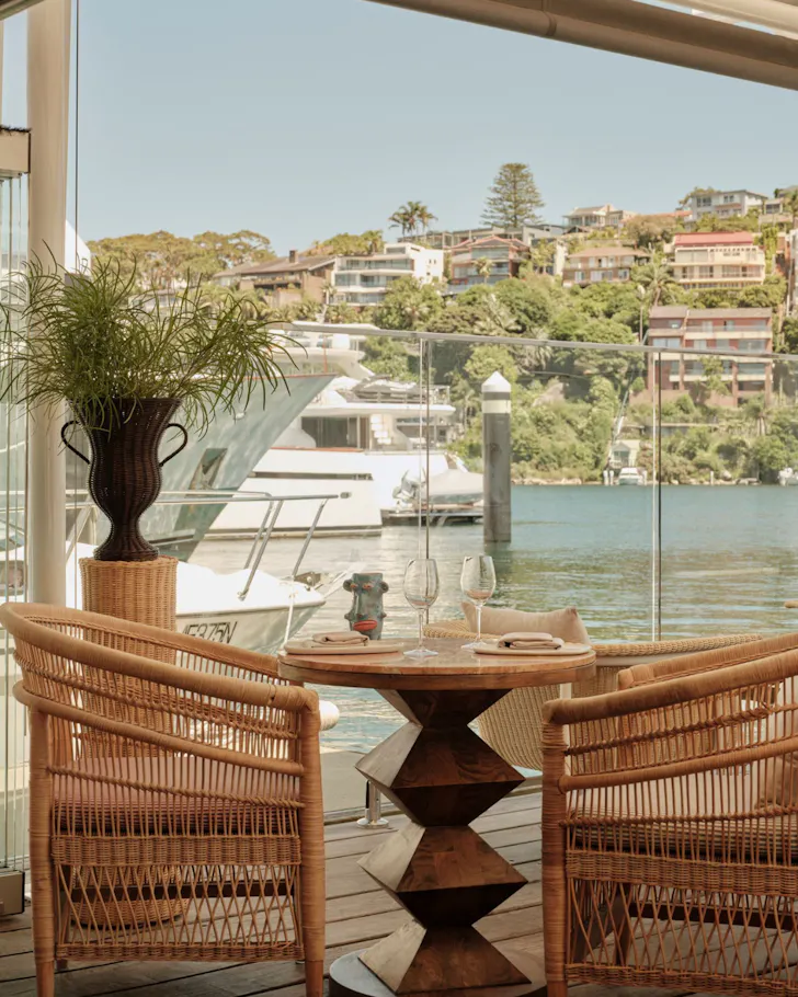 Table with boat behind