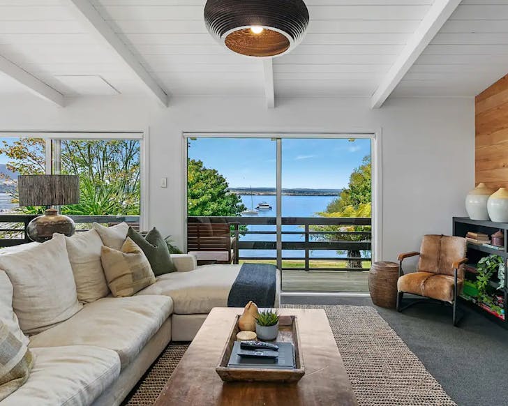 A stunning view of Lake TaupÅ from one of the best Airbnbs. 