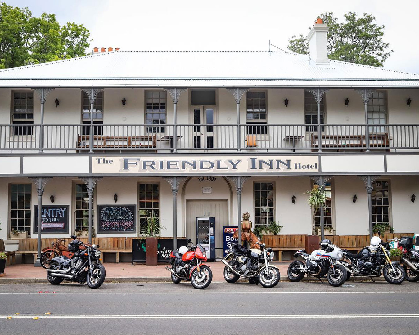 pub exterior with motorbikes out front