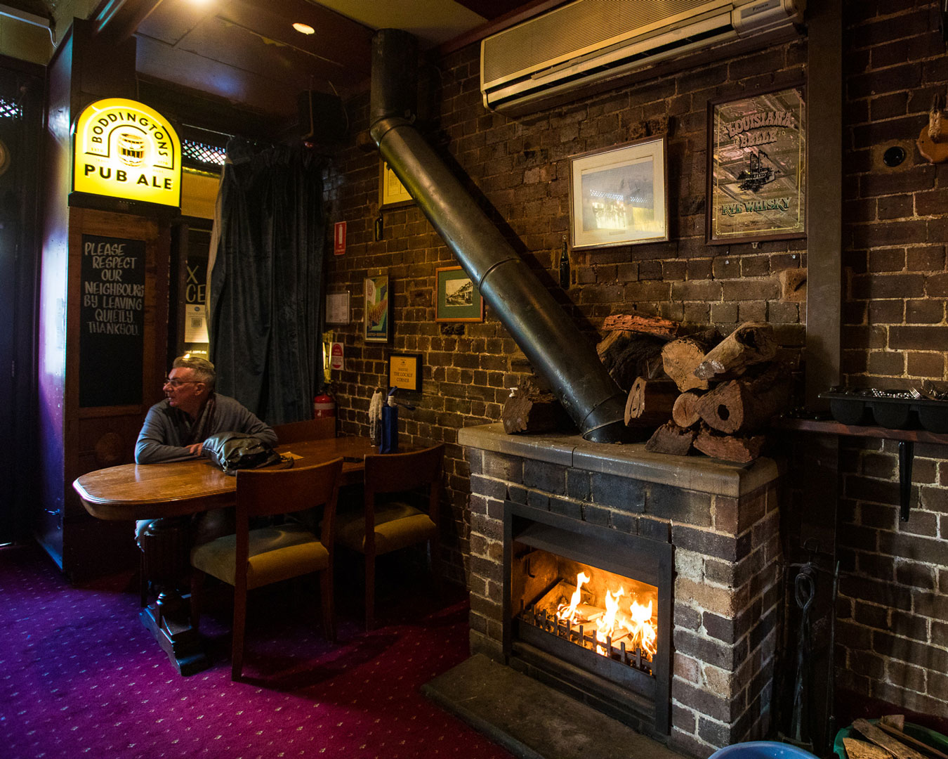 fireplace in pub