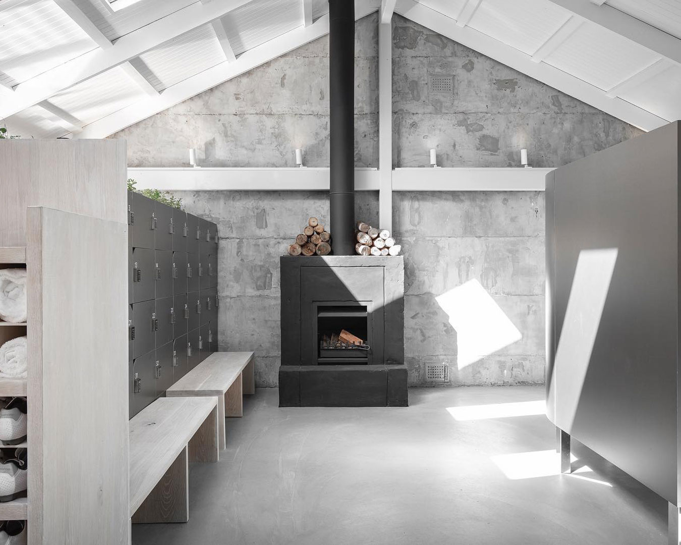Grey room with fireplace