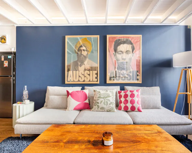The living space with vibrant art at The Bank Fremantle best Fremantle Airbnbs