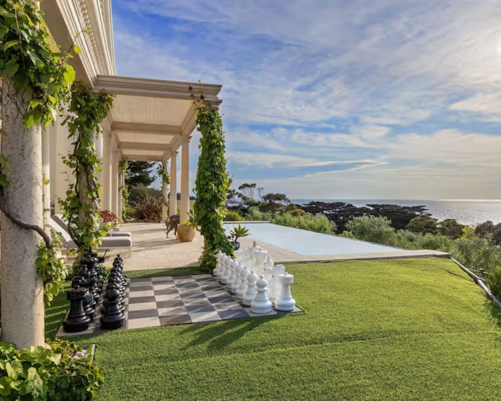 The giant chess set outside The Bay Crest Manor luxury Airbnb accommodation on Mornington Peninsula