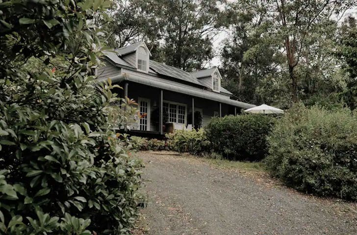 An outside view of Laguna Sanctury Airbnb with hot tub spa bath in NSW