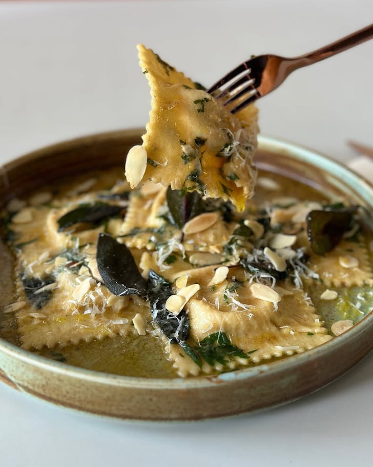 A bowl of beautifully prepared ravioli at The Birdwood, one of the best Italian restaurants in Christchurch. 