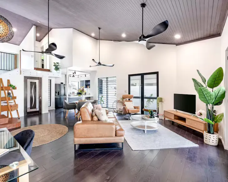 The open plan living space at The Boho Casa one of the best Darwin Airbnbs