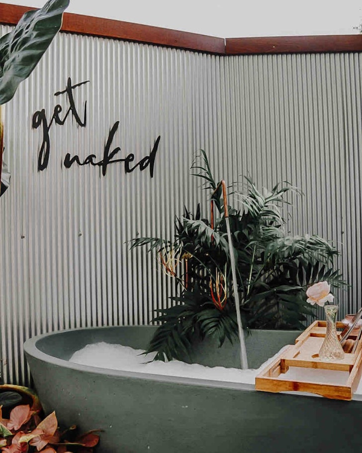 The outdoor bath at The Bungalow best tiny home stays South East Queensland