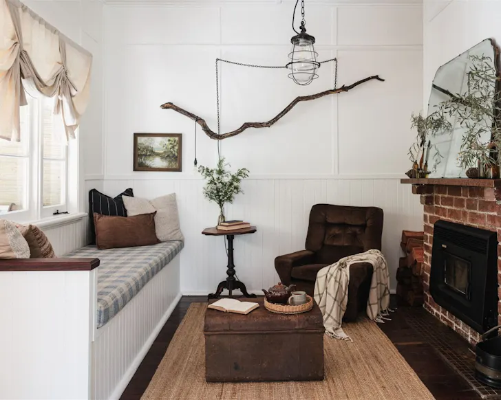 The cosy lounge at The Bushmans one of the best WA Airbnb stays