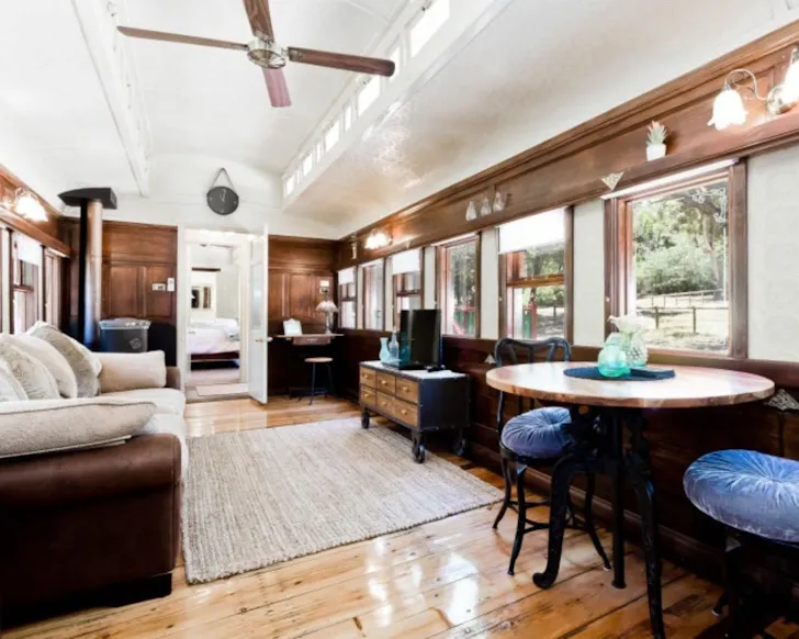 A view of the living space at The Carriage best WA Airbnbs