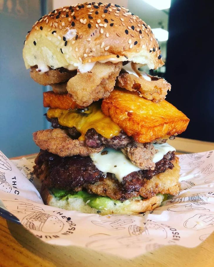A burger from The Chosen Bun, one of the best burger joints in Auckland. 