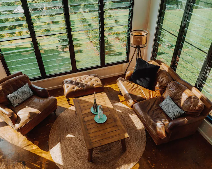 An aerial view of the lounge at The Coffee Roasting Shed best pet-friendly accommodation Queensland