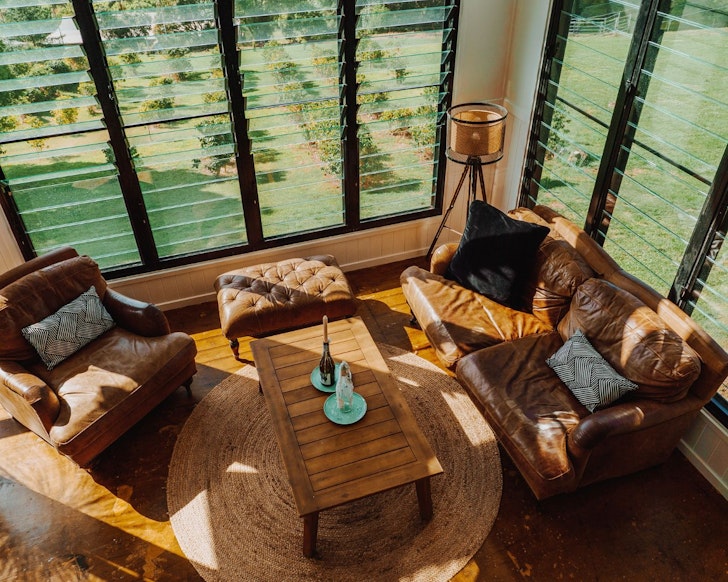 An aerial view of the lounge at The Coffee Roasting Shed best pet-friendly accommodation Queensland