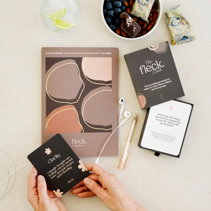 the fleck set guided journal prompt cards and notebook