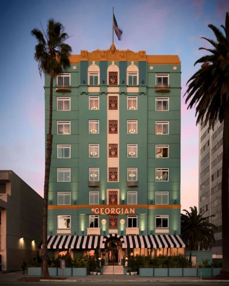 An exterior view of The Georgian one of the best beach hotels Los Angeles