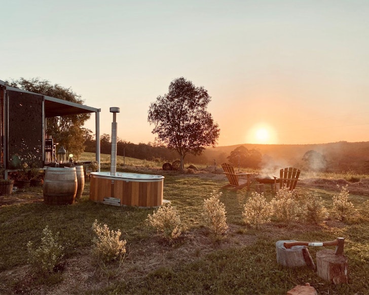 The outfoor hot tub with a view at The Grove At Ryans Rest one of the best WA farm stays