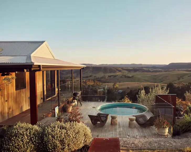 The plunge pool and view at The Hilltop Cabin romantic Airbnb NSW