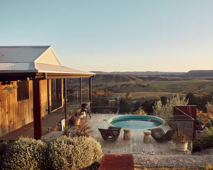 The plunge pool and view at The Hilltop Cabin romantic Airbnb NSW