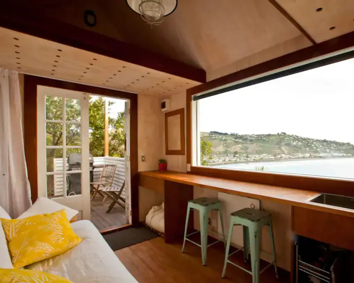 A view of the water from ​The Hut one of the best accommodation options Christchurch