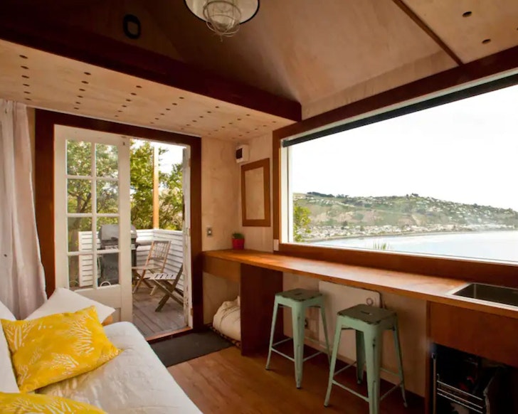 A view of the water from ​The Hut one of the best accommodation options Christchurch