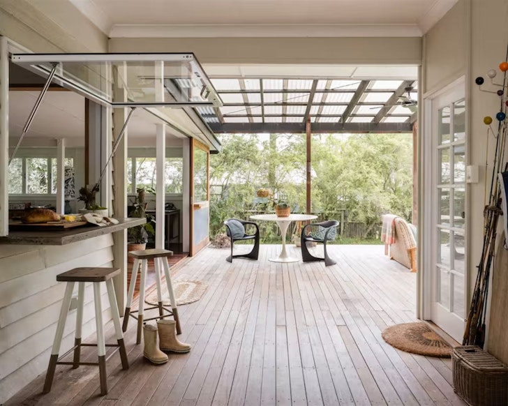 The breakfast bar and outdoor area at The Lake Shack one of the best Noosa Airbnbs